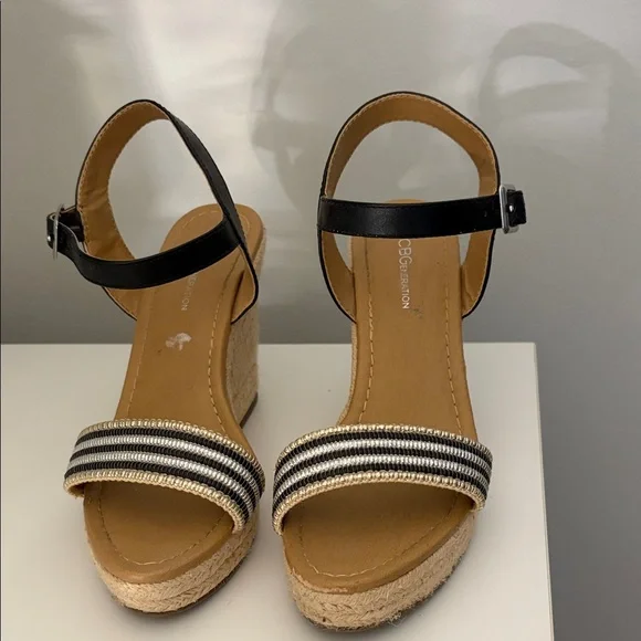 BCBGeneration Metallic Striped Espadrille Wedges - Picture 1 of 5